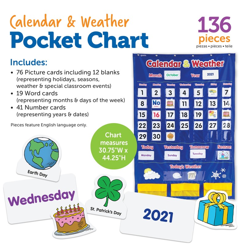 Learning Resources Calendar & Weather Pocket Chart - Classroom Must
