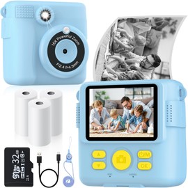 Instant Print Camera for Kids with 3 Rolls of Printer Paper, 1080P Toddler Digital Camera Toys for Age 3-12 with 32GB SD Card, Christmas & Birthday Gifts for 3 4 5 6 7 8 Year Old Girls & Boys (Blue)
