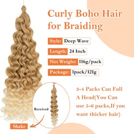 S-noilite Curly Braiding Hair for Boho Braids 24 Inch Ocean Wave Crochet Hair Long Deep Wave Wet and Wavy Pre Stretched for Black Women,1 Pack 116g,Brown to Auburn