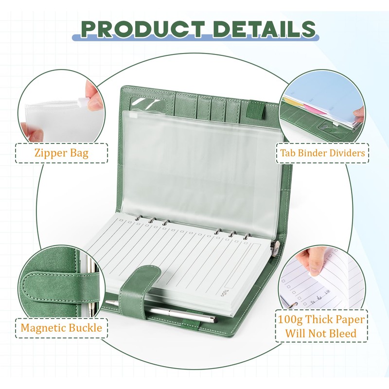 Ring Binder A5 Refillable, Agoer PU Leather Binder Notebook with