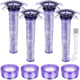 GOEDCH V8 Filter for Dyson Replacement Filter Accessories: 4 HEPA Post Filters, 4 Star Pre Filters, 1 Cleaning Brush, High Quality for V8 Extra, V8 Focus Mattress, V8 Absolute Stick, V8 Animal Cold