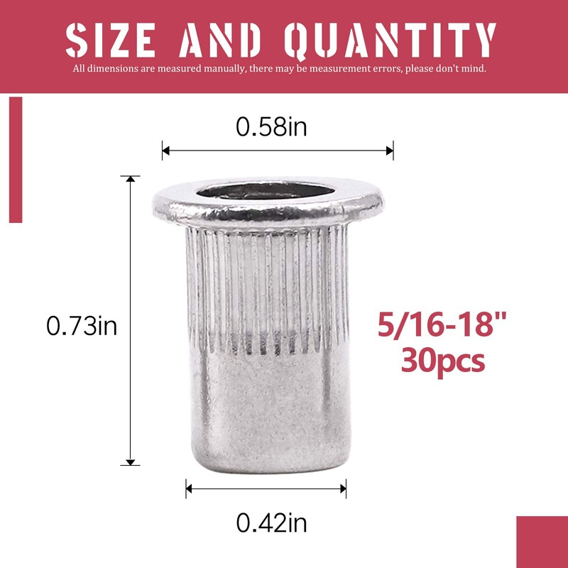 Hilitchi SAE Stainless Steel Rivet Nuts Threaded Insert Rivnuts (5/16-18“-(30PCS))