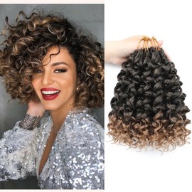 Dansama GoGo Curl Crochet Hair for Black Women: 7 Packs Short Curly Crochet for Water Wave Beach Braids, Deep Twist Synthetic Wavy Braiding Hair (8 Inch, T1B/27)