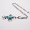 Boho Reconstructed Turquoise Magnesite Stone Cross Rhinestone Pendant 21" Chain