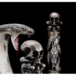 Jinhao Black Snake Fountain Pen Fine Nib with Skull Head Solid Metal