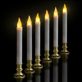 FURORA LIGHTING LED White Taper Candles with Gold Holders Pack of 6, Elegant Glow Centerpieces Flameless Candlesticks for Home Décor, Battery Included