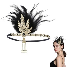 1 Pc Vintage 1920s Headband flapper Fashion Bling Rhinestone Hair Accessories Feather Headband for Women 20s Hair Costume Accessory Gatsby Themes Costume Prom Party Decoration