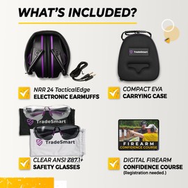 TradeSmart Complete Shooting Eye and Ear Protection: Electronic Earmuffs for Shooting, Range Glasses & Hard Carrying Case