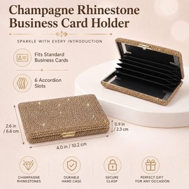 Cuxawamiyo Aluminium Card Holder Gold Rhinestone Slim Credit Card Case for Business Cards and Daily Travel