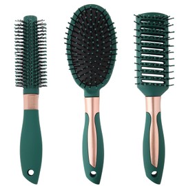 Set of 3 Hair Brushes, Hair Comb Without Pulling, Detangler, Antistatic Blowing Vent Brush, Round Hair Brush, Oval Paddle Brush for Wave Curls, Dry Hair Care, Women, Men, Green