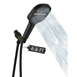 Handheld Shower Head with Extra Long Hose, 8 Setting Square Detachable Hand Held Spray with Upgrade Piano-Key Button & On Off Switch, 79" Long Stainless Steel Hose, Adjustable Bracket - Matte Black