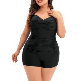 Century Star Traje de baño de talla grande para mujer, traje de baño de una pieza con control de abdomen, traje de baño retro con pierna de niño, Negro, 14-16 Plus