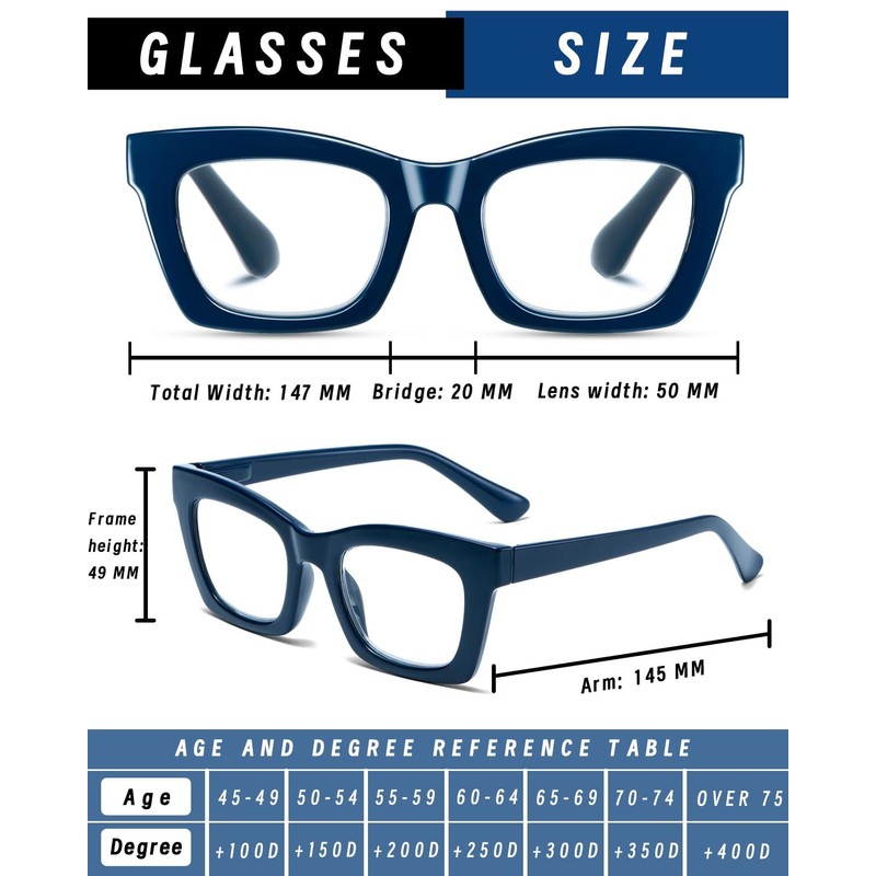 Hubeye 3 Pack Oprah Style Anti Blue Glasses for Women