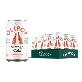OLIPOP Prebiotic Soda Pop, Vintage Cola, A New Kind of Soda Packed with Prebiotics, Fiber, and Botanicals, Gluten Free, Vegan, GMO Free, 12oz (12-Cans)