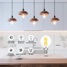 GvvooHome G16.5 Light Bulb 4000K Neutral White, 4W Equal 40 watt, E12 Candelabra LED Bulb Dimmable, Globe Light Bulbs for Ceiling Fan, Chandeliers, 90+CRI 400LM, 3 Pack