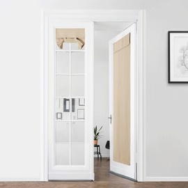 NICETOWN Blackout Curtains 80 inch Length for Bedroom Self Sticky Tricia Window Covering Thermal Insulated French Door Curtain for Sliding Door, W26 x L80 inch, Biscotti Beige, 1 Panel