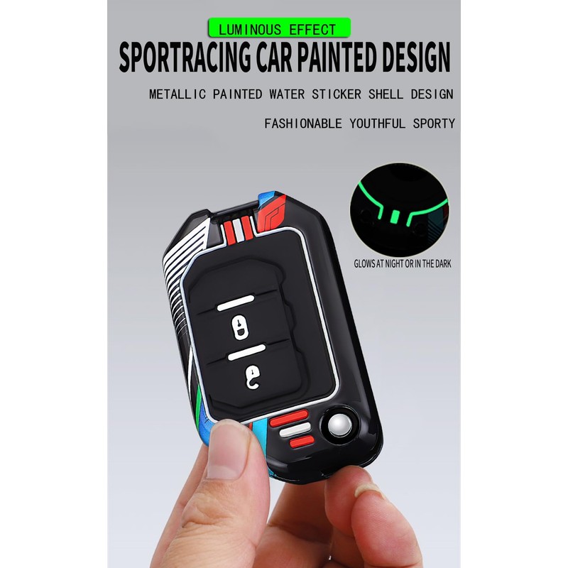 HIBEYO Flip 2 Button Key Fob Cover Compatible with Jeep
