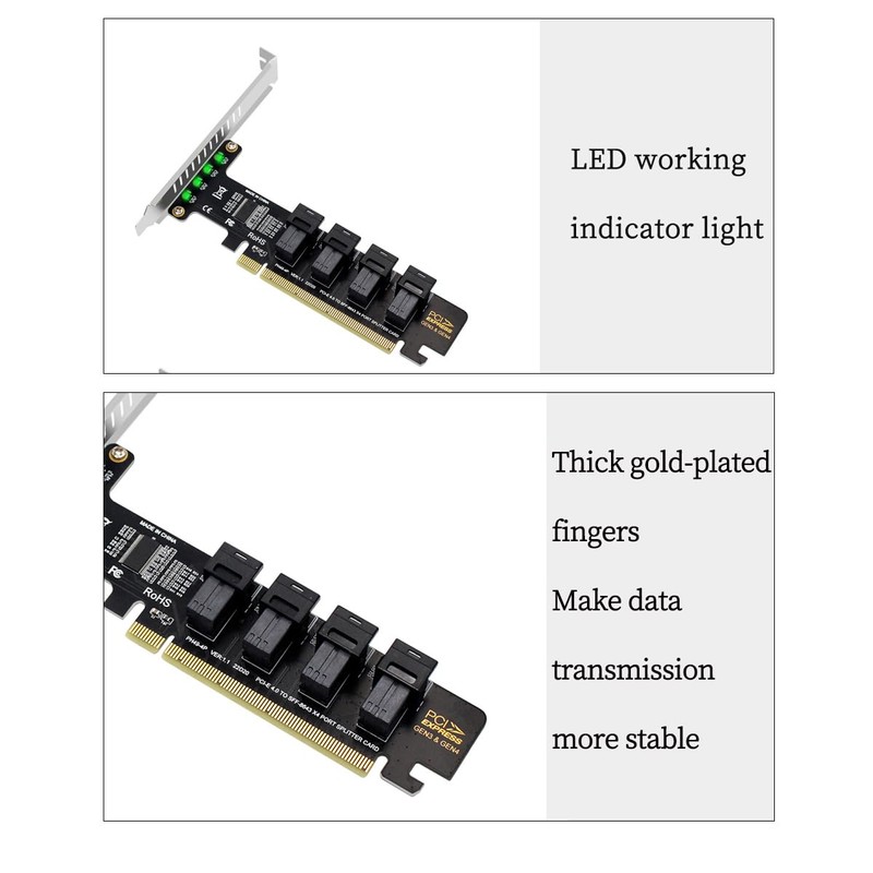 PH49 PCIe4.0 X16 to 4-Port U.2 NVME SFF-8643 SFF-8639 Expansion