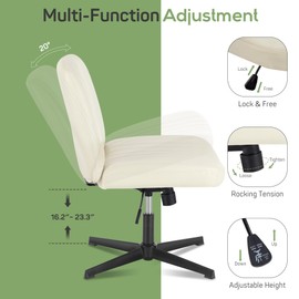 Zibbizo Criss Cross Chair, Cross Legged Office Chair, Wide Comfty Desk Chair, No Wheels Armless Computer Task Chair, Swivel Leather Vanity Home Chair, Height Adjustable