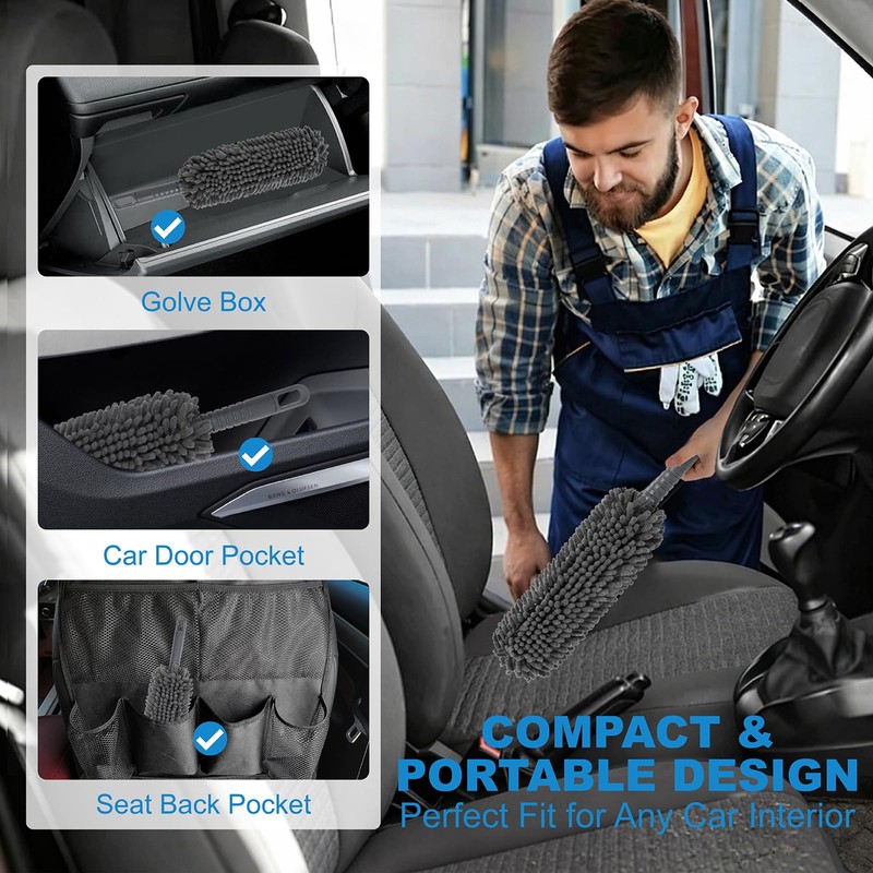 15.8" Car Duster Chenille,Car Accessories Duster Interior for Men,Washable Reusable