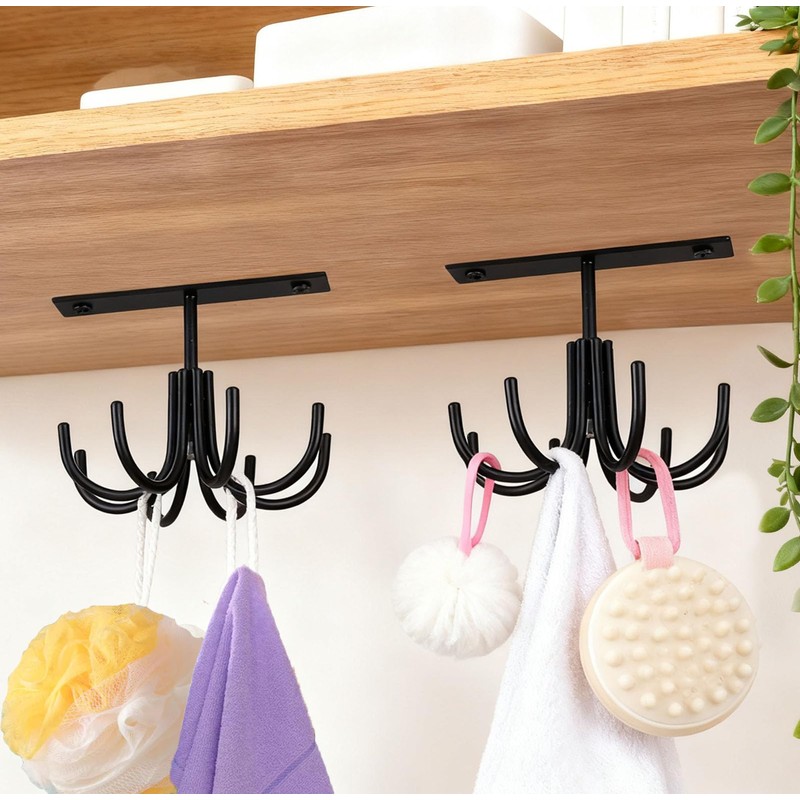 EigPluy Metal Under Cabinet Kitchen Utensil Hooks,360° Rotating Kitchen Utensil