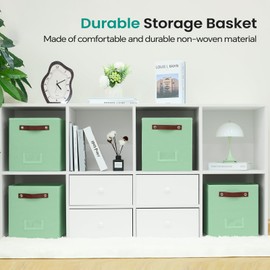 FinishingBo 6-Pack Collapsible Fabric Storage Cubes with Handles & Label Holders, Closet Cube Home Organizer Bins (Sage Green, 10.5*10.5*11 inch)