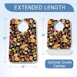 EpoBob 4 Pack Terry Cloth Adult Bibs with Crumb Catcher, Washable and Adjustable Adult Bibs for Unisex Men Women Elderly Seniors, Floral Flower Bohemia