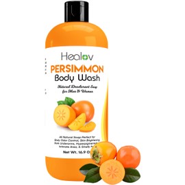 Healov Persimmon Body Wash for Body Odor Control – Purifying Deodorizing Soap for Eliminating Odor – Underarms, Intimate Inner Thigh, Bikini Area, Smelly Feet – Natural Deodorant Soap, Kids Safe