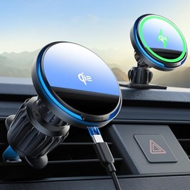 Lamicall Cargador para Auto Inalámbrico - [Qi2 15W Carga Rápida] 360°Ajustable para mag Safe Charger, Iman Celular Auto Coche Ventilador o Tablero, pa