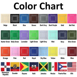 12 Pack Bandanas Multipurpose Cotton Novelty Paisley Bandana Headband for Cowboy Men Women 22 x 22 - Jamaica