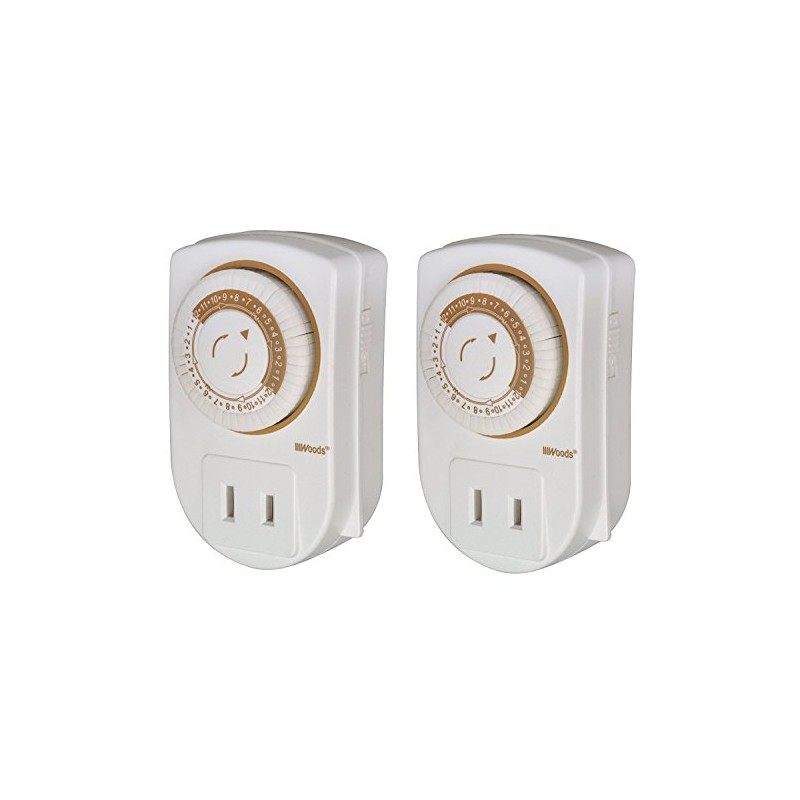 Woods 50006WD Indoor 24-Hour Mechanical Outlet Timer, 30 Minute Intervals,2-Pack,White