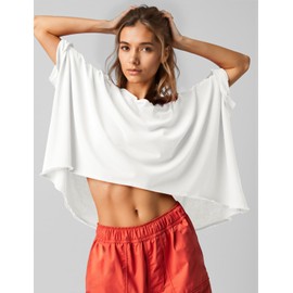 UEU Women's Summer Crop Basic Tops Oversized Short Sleeve High Low T-Shirts Crew-Neck Casual Loose Tee Shirts Milky White XXL