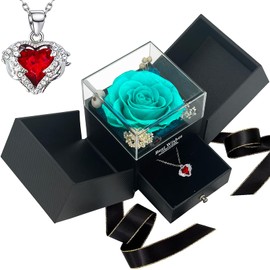 Valentine's Day Gifts for Her, Birthday Gifts for Women, Valentine Rose Flower Gifts, Valentine Gifts for Mom Wife Girlfriend Grandma, Preserved-Roses with Necklace-Flower Blue