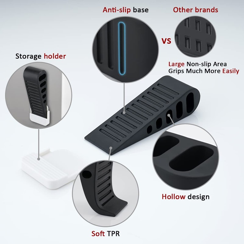 JQK Rubber Door Stopper Wedge, Black 2 Pack Soft TPR