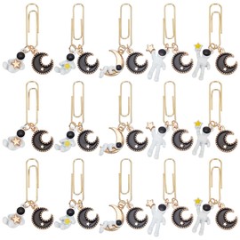 PLIGREAT 15 Pcs Alloy Paperclips with Astronaut and Moon Pendant Creative Decorative Paper Clips Bookmarks Mixed Paper Clamps for Document Organizing Scrapbooks Notebooks Office School Supplies