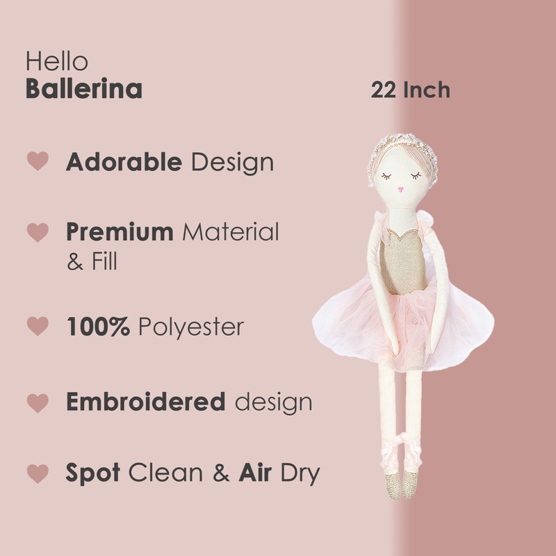 MON AMI Ballerina Stuffed Doll - 22”, Plush Ballerina Doll