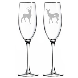 Buck and Doe Champagne Toasting Flute Glasses, Set of 2