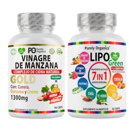 Purely Organics  Combo Vinagre de Manzana Gold  LipoGreen 7 en 1  Apoyo Digestivo, Energía y Bienestar Metabólico  90 Cápsulas cu                     