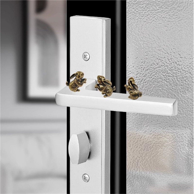 3PCS Brass Rabbit Hinge Heads Decorative Topper, Standing Rabbit Door