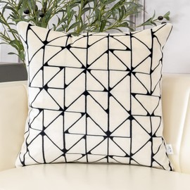 Aeckself White Geometric Plaid Stripes Pillow Cover 18x18 Inch, Luxury Modern Cut Velvet Accent Throw Pillow Cover for Couch Living Room Bedroom