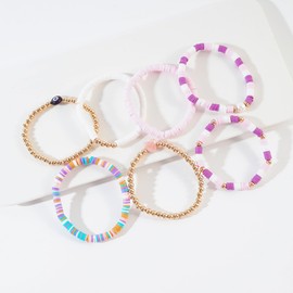 LALAPPLE Preppy Heishi Clay Bead Stretch Bracelets for Women Stackable Gold Pearl Evil Eye Beaded Bracelets Boho Summer Beach Jewelry for Women