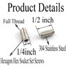 RuiLing 25PCS 1/4-20x1/2" Hexagon Hex Socket Set Screws 304 Stainless