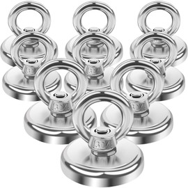 MIN CI Neodymium Magnets 45kg（99lbs）Round Strong Magnets Heavy Duty 32mm Fishing Magnet Large, Rare Earth Magnets With Holes Industrial Magnet with Eye for Hanging Hoisting, 9Pack