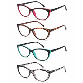 EYEURL 4 Pack Cat Eye Reading Glasses for Women, Blue Light Blocking Readers Lightweight Spring Hinge Anti Eyestrain UV Fashion Eyeglasses +2.25