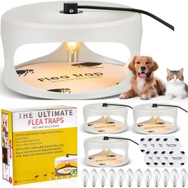 Qualirey 4 Packs Flea Traps for Inside Your Home with 8 Sticky Disc 12 Bulbs 4 Electric Wires, Pest Insects Killer Bed Bug with Light for Indoor Safe to Pets (Round Flea Trap,White)
