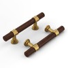 Haliwu 10 Pack Wood Grain and Gold Cabinet Pulls Gold