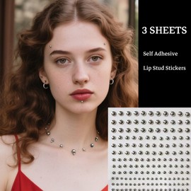 AzureRay 3 Piece Fake Piercing Set, Fake Piercings for Lips, Nose & Eyebrows, Non-Penetrating Nose Stud & Belly Button Sticker, Silver Y2K Punk Jewellery (No Piercing)