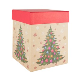 Idena 30508 30508 Gift Box with Lid Size 18 x 18 x 22 cm Brown and Red with Christmas Tree