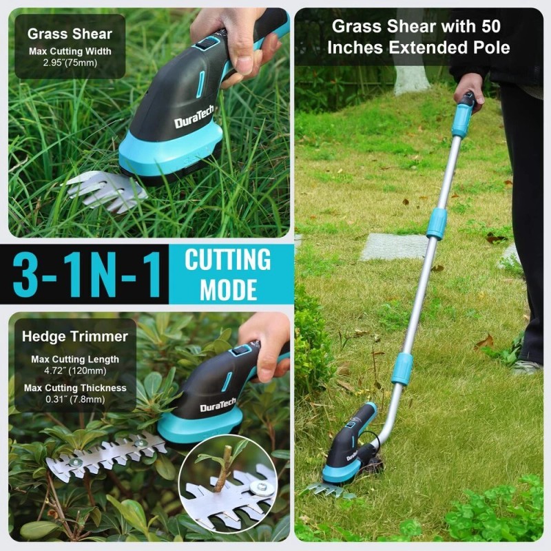 DURATECH 3.6V 3-in-1 Handheld Electric Cordless Hedge Trimmer for Garden,