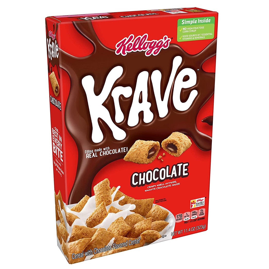 Kellogg’s Krave Breakfast Cereal, Chocolate, Good Source of Fiber, 11.4 oz Box